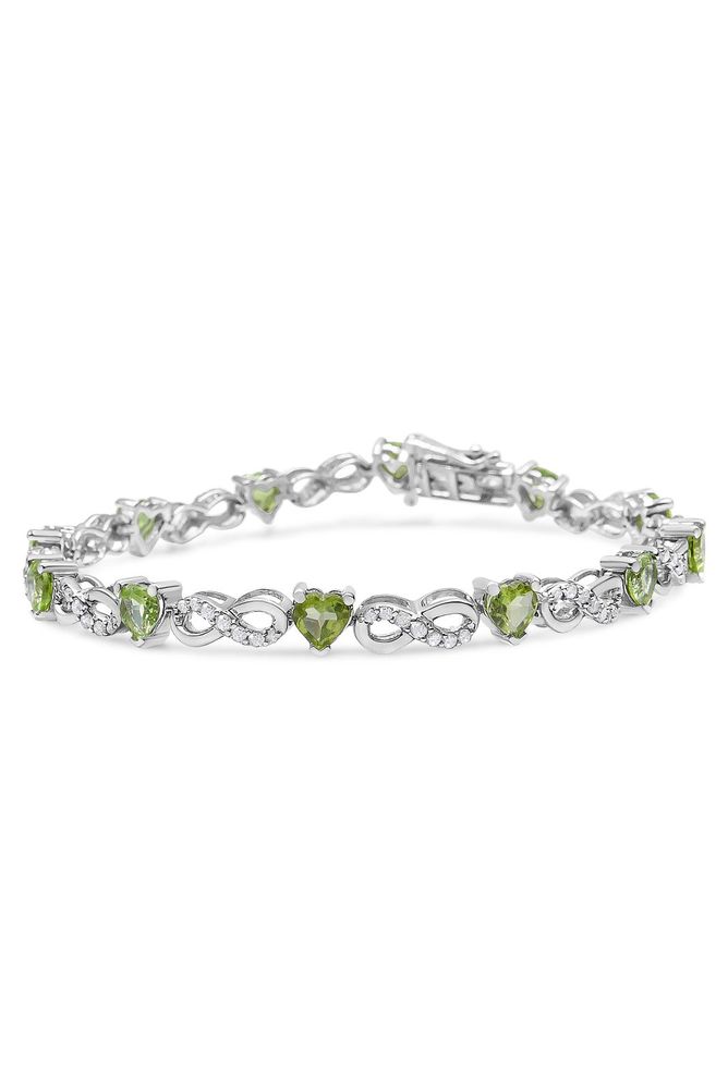 Diamond and Lab Created Green Heart-Shaped Peridot Infinity Link Bracelet